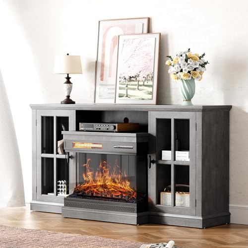 Gray Glass Fireplace TV Stand I2346