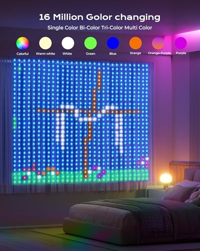 400 RGBIC LED Smart Curtain Fairy Lights, 6.6x6.6ft, IP65 Waterproof F956