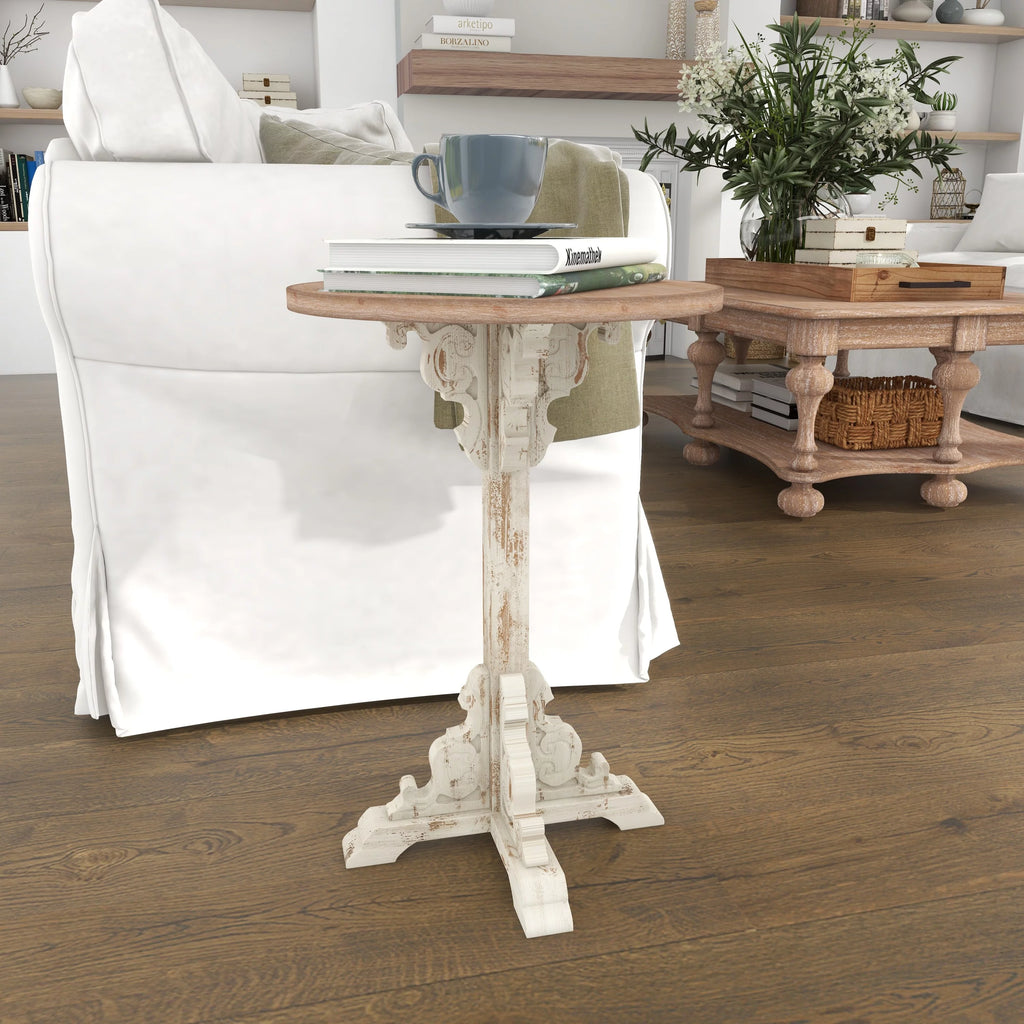 White Wood Accent Table with Brown Wood Top A12157