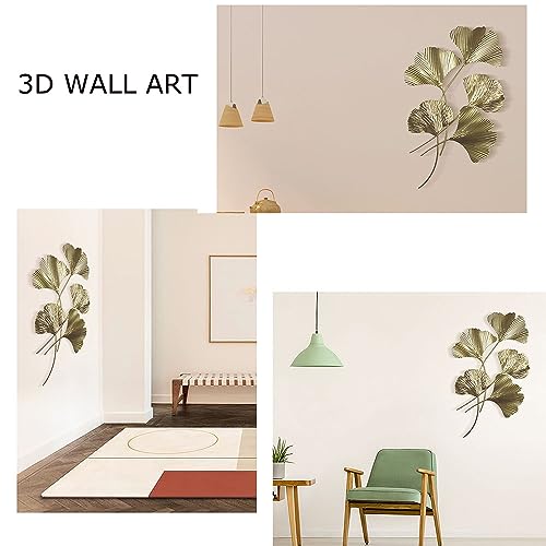 Gold Metal Wall Decor Ginkgo Leaf Iron Wall Hanging Sculptures 3D Wall Art B378556