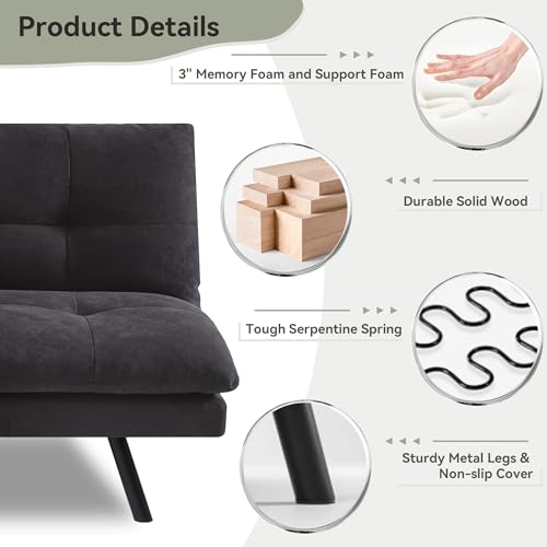 Vintage Brown Faux Leather Convertible Futon Sofa Bed J28012