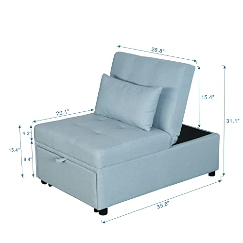 Green Sleeper Chair Sofa Bed with Adjustable Backrest and Lumbar Pillow O8838