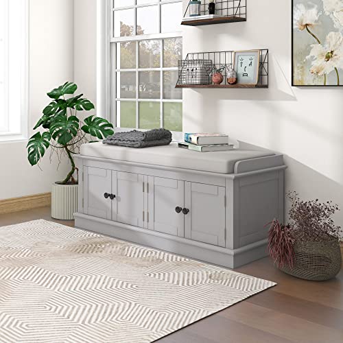 Antique Navy Storage Bench with 4 Doors and Adjustable Shelves C47196
