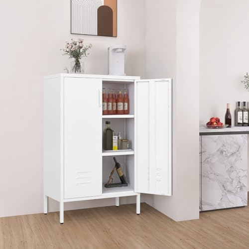 White Metal Storage Cabinet with 2 Doors and 2 Adjustable Shelves Y897020