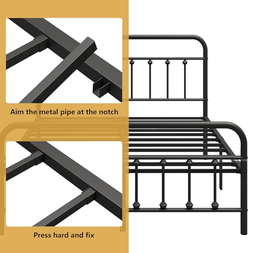 Black Full Size Metal Bed Frame with Headboard R679