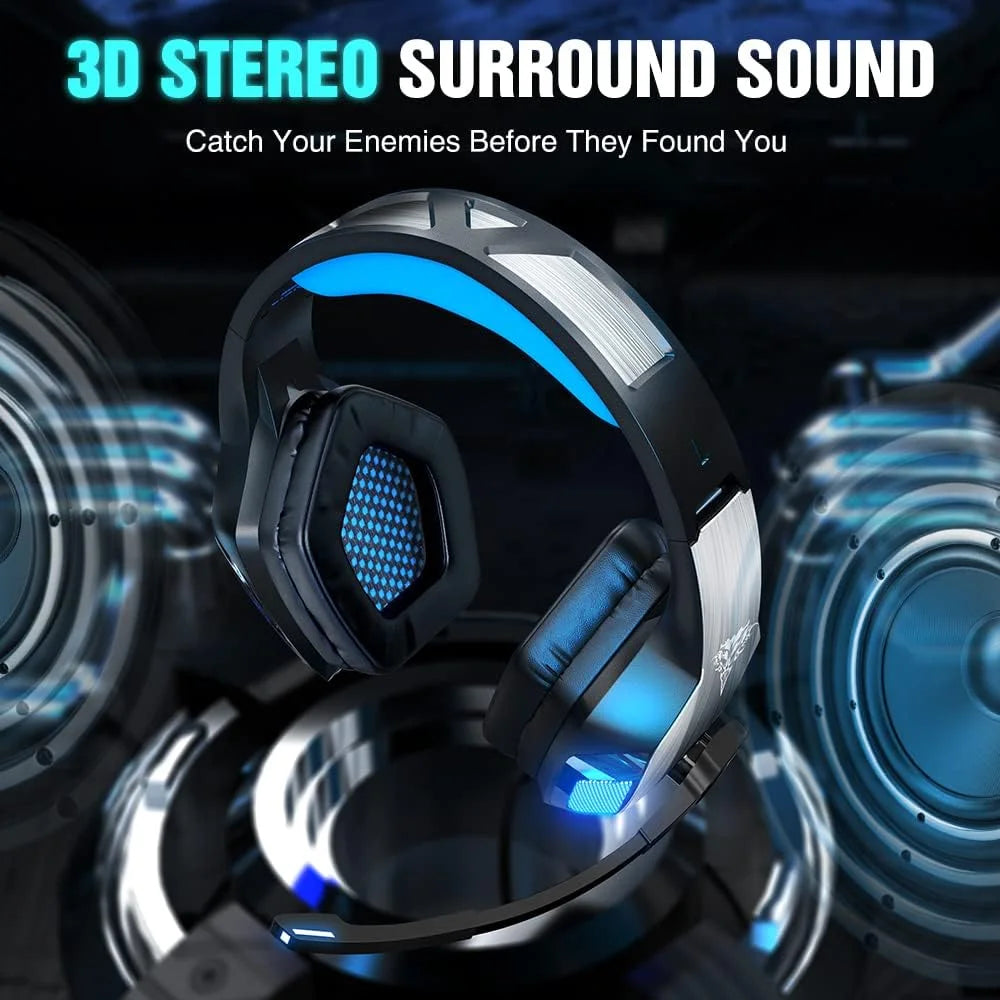 Gaming Headset with Noise Cancelling Mic, LED Light, Over Ear Headphone W295