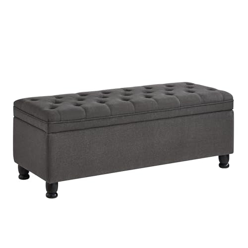 Gray Velvet Storage Ottoman Bench with Armrest E716805