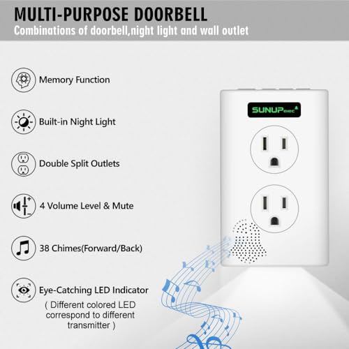 Wireless Doorbell Kit with 2 Button & 2 Receiver, White, 38 Chimes R2474