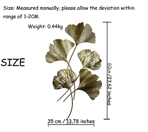 Gold Metal Wall Decor Ginkgo Leaf Iron Wall Hanging Sculptures 3D Wall Art B378556