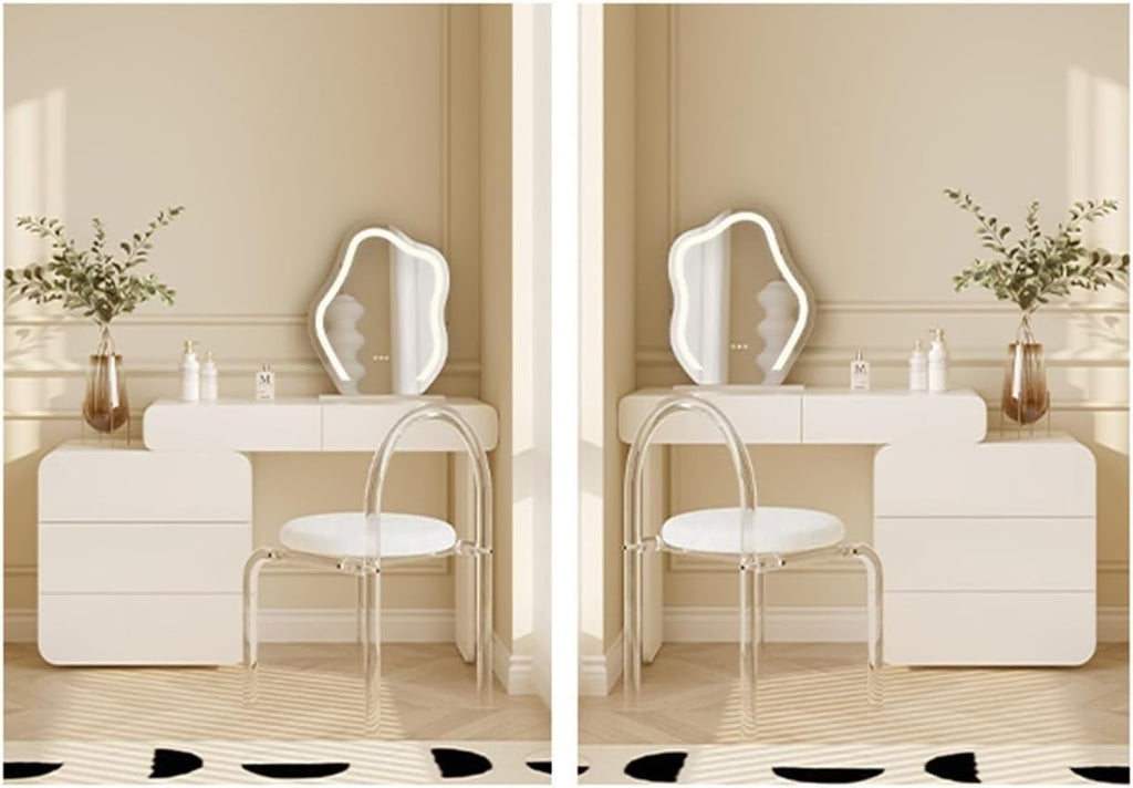 White Vanity Desk with 5 Drawers and Acrylic Transparent Chair J971