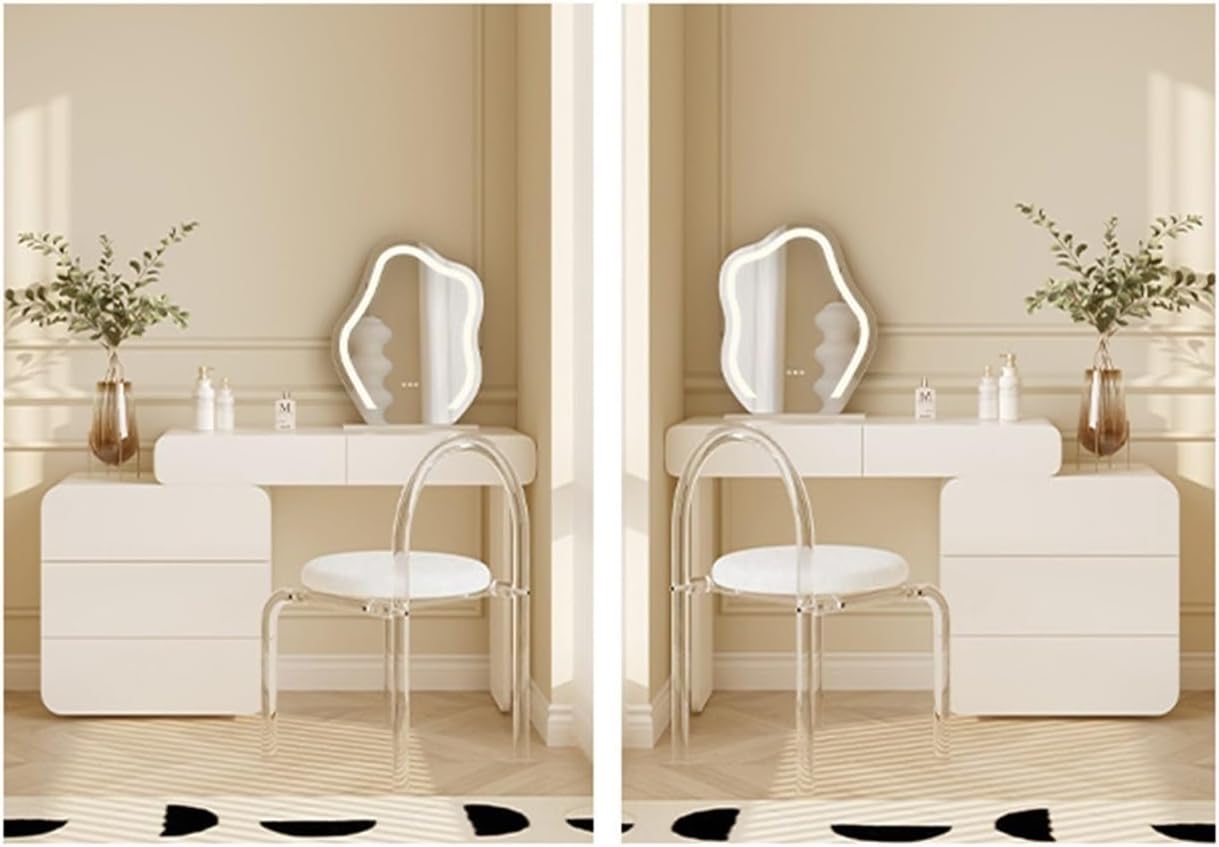 White Vanity Desk with 5 Drawers and Acrylic Transparent Chair J971