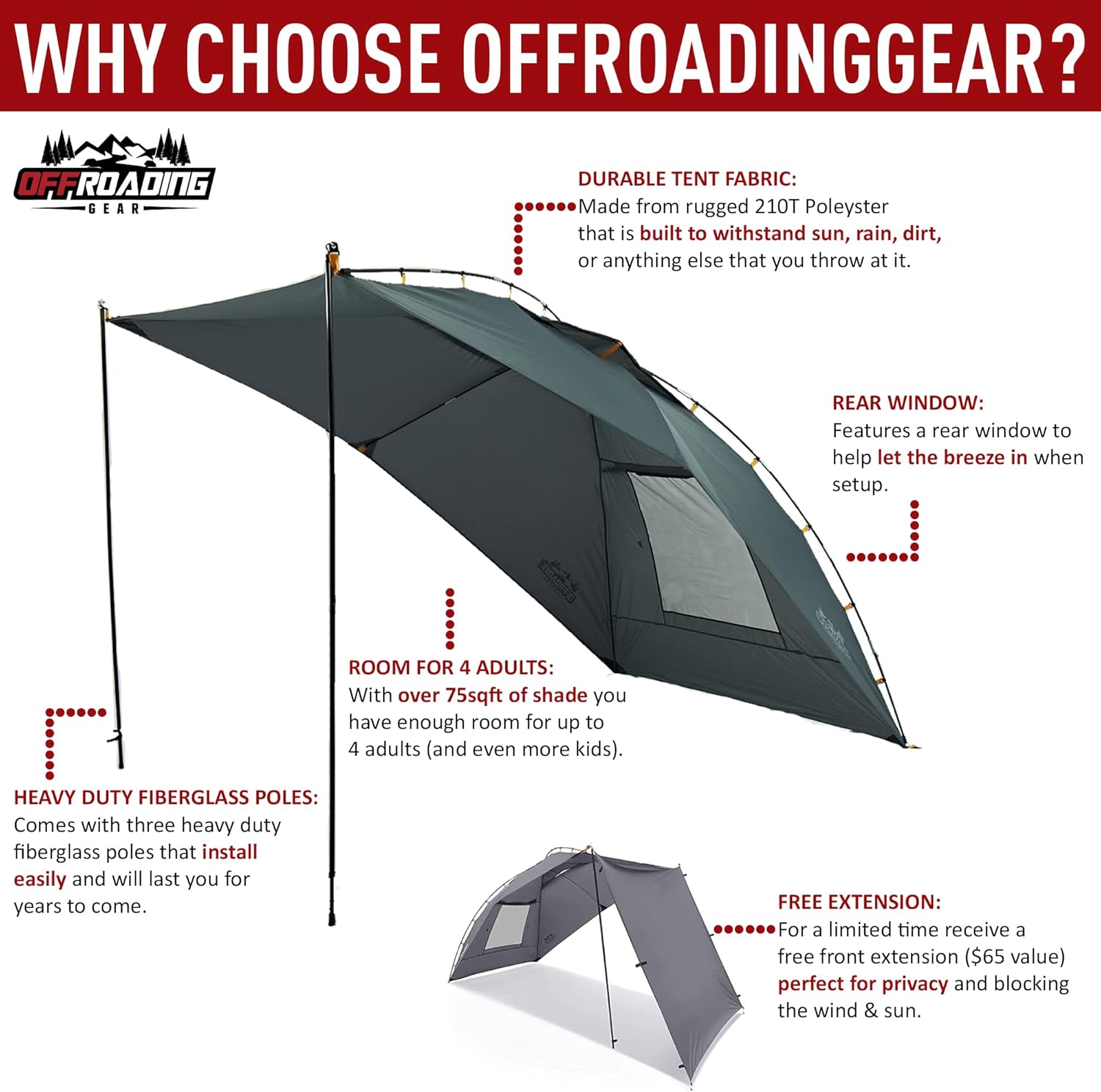Portable Awning Canopy Sun Shade with Privacy Wall T510362