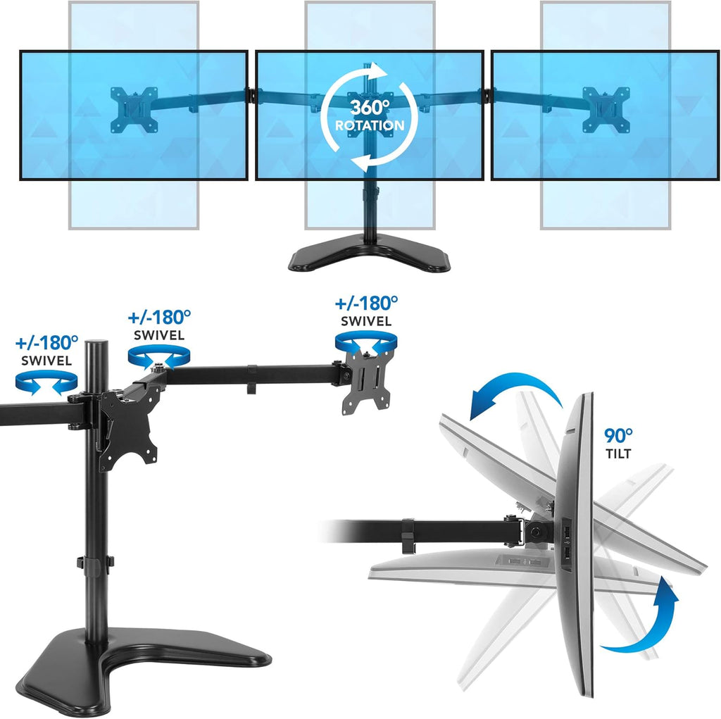 Triple Monitor Stand Freestanding Computer Desk Mount for 27 Inch Monitors VESA 75 100 M2378