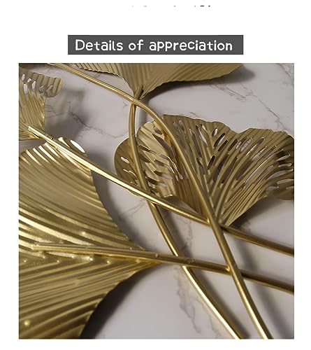 Gold Metal Wall Decor Ginkgo Leaf Iron Wall Hanging Sculptures 3D Wall Art B378556