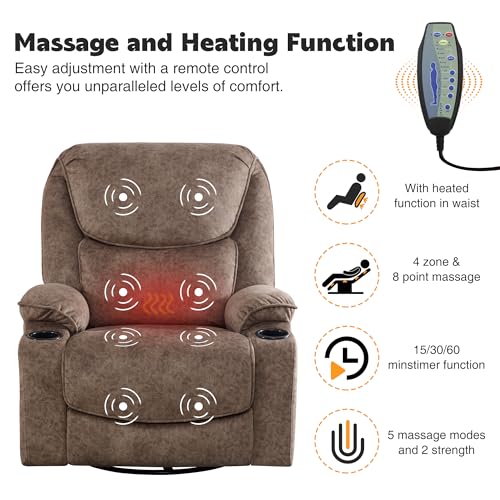 Oversized Dark Brown Power Reclining Leather Chair with Cup Holders and USB Port E5945