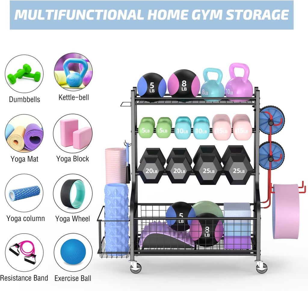 Dumbbell Rack with Wheels and Hooks L656237