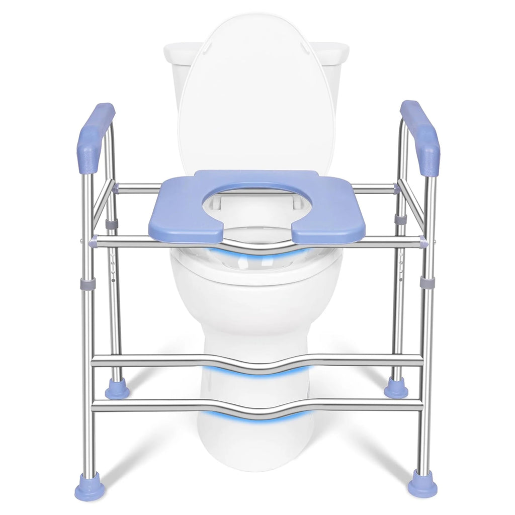 Raised Toilet Seat with Handles and Soft Seat, up to 400lbs Commode Chair J7621