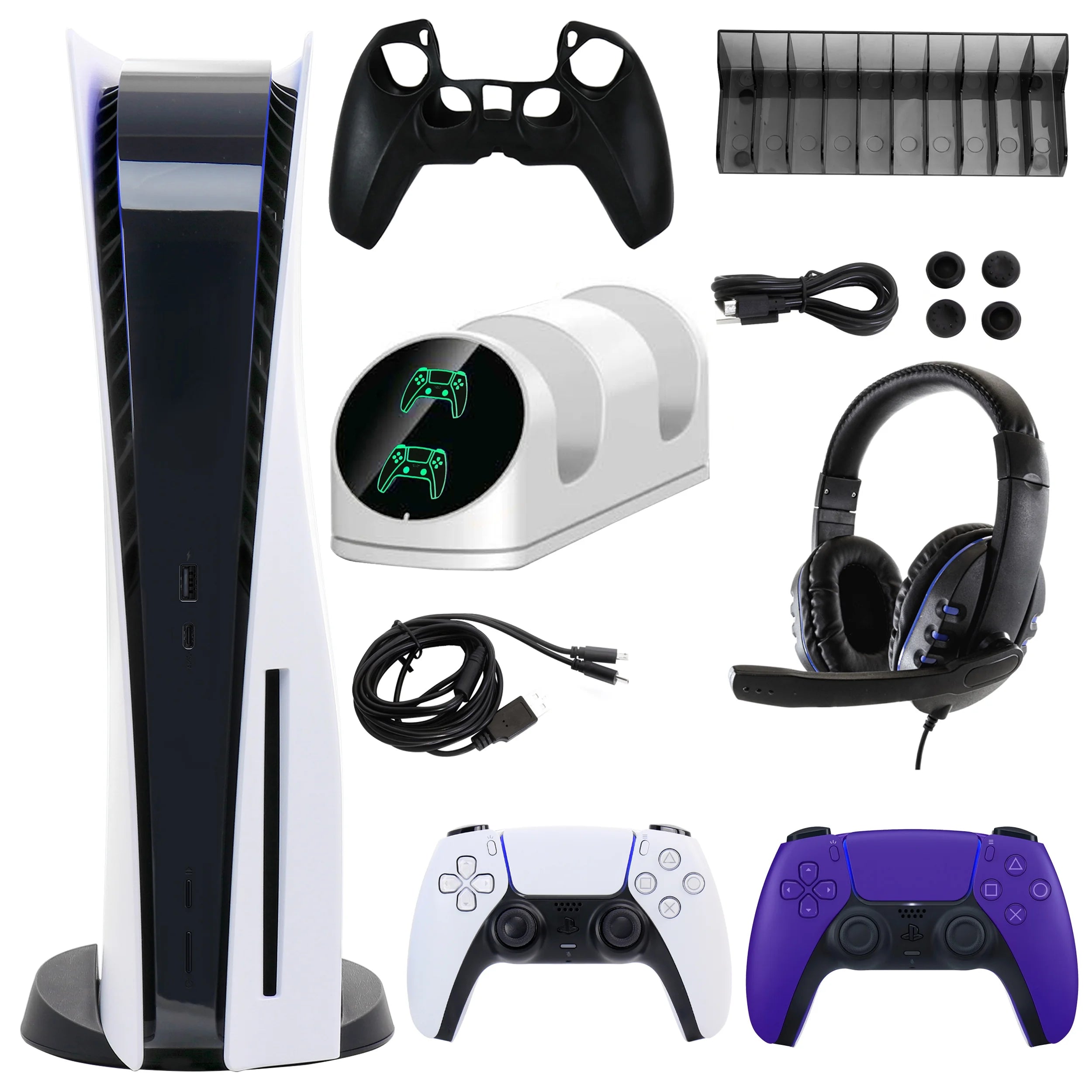 PlayStation 5 Core with Extra Purple Dualsense Controller and Accessories Kit (PS5, Disc Version) B592928