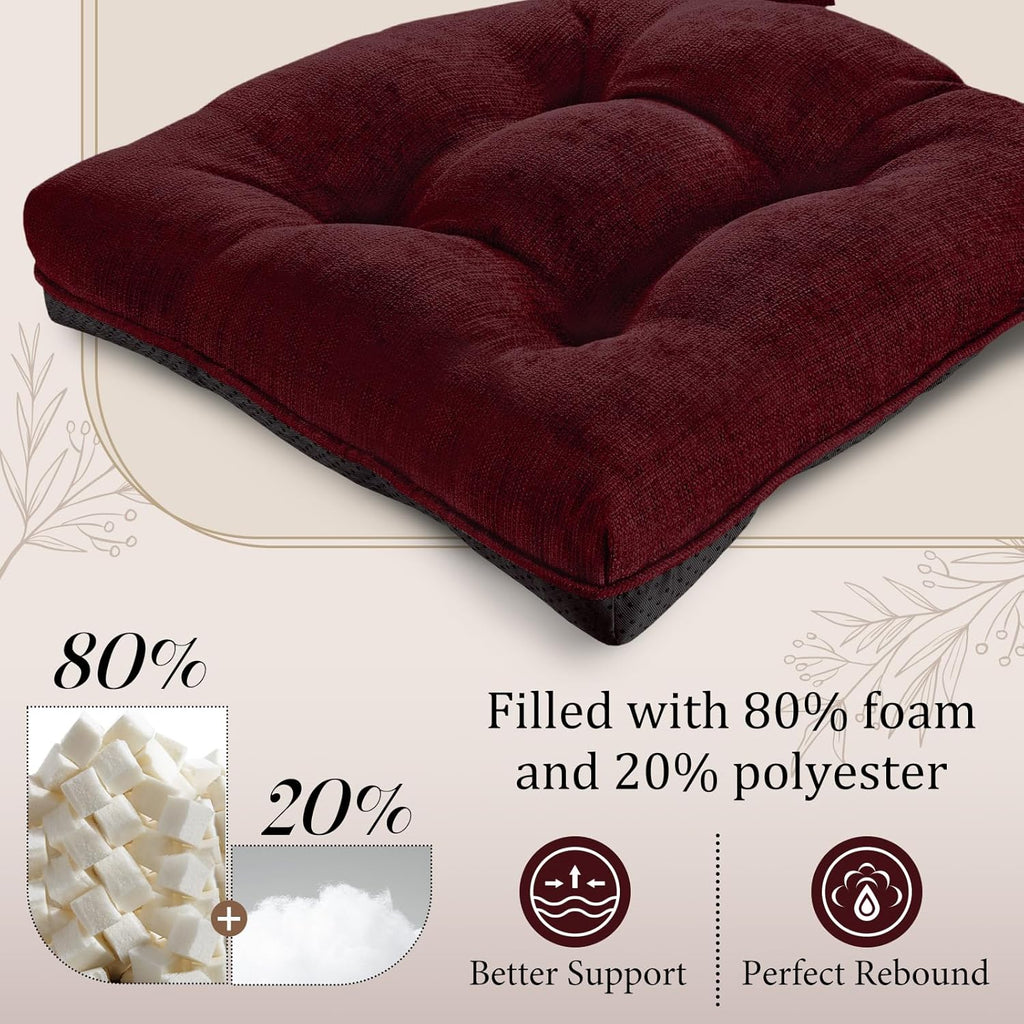 Burgundy 17" x 17" Memory Foam Chair Cushions with Adjustable Ties H3720