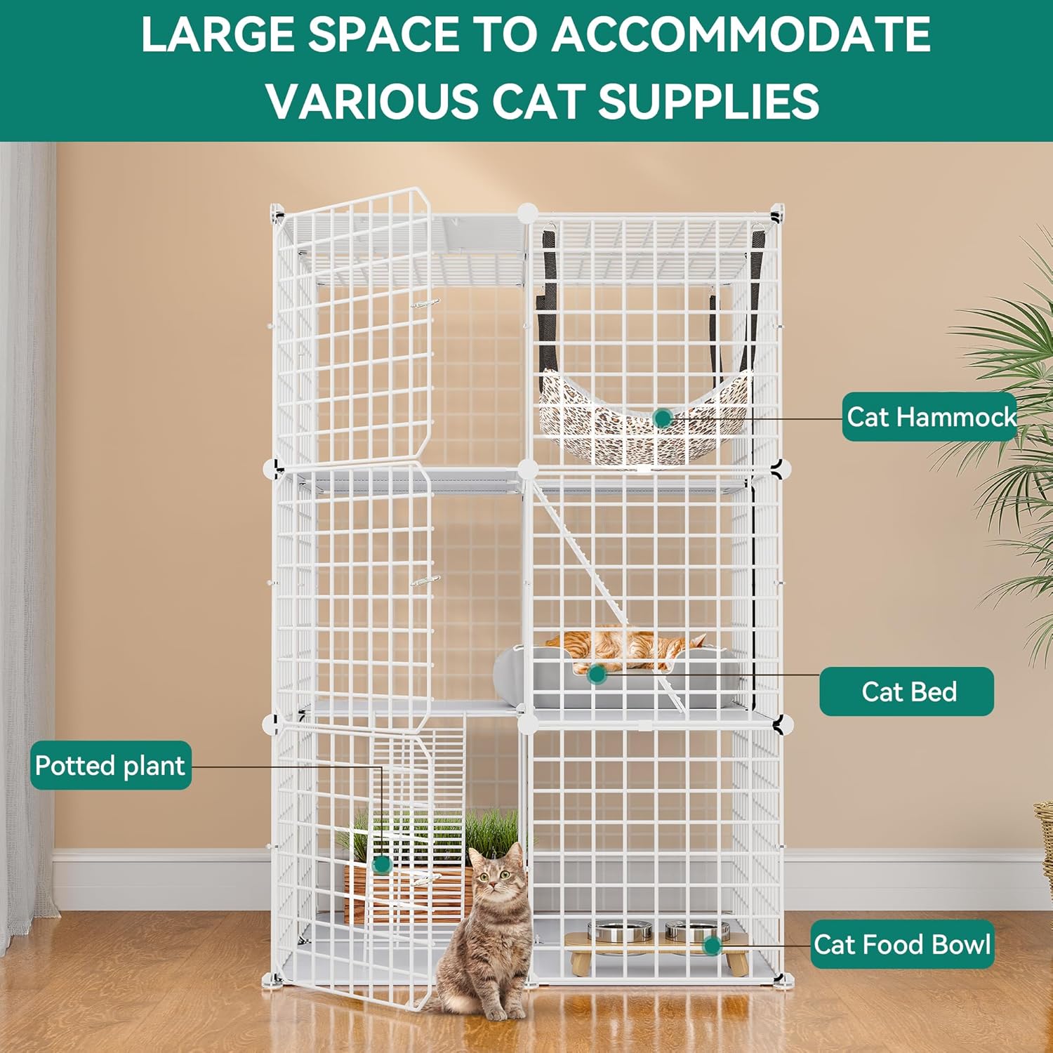 White 3-Tiers Metal Cat Cage X42273