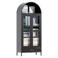 Black Metal Arched Storage Display Cabinet with Drawer and Glass Doors B89677