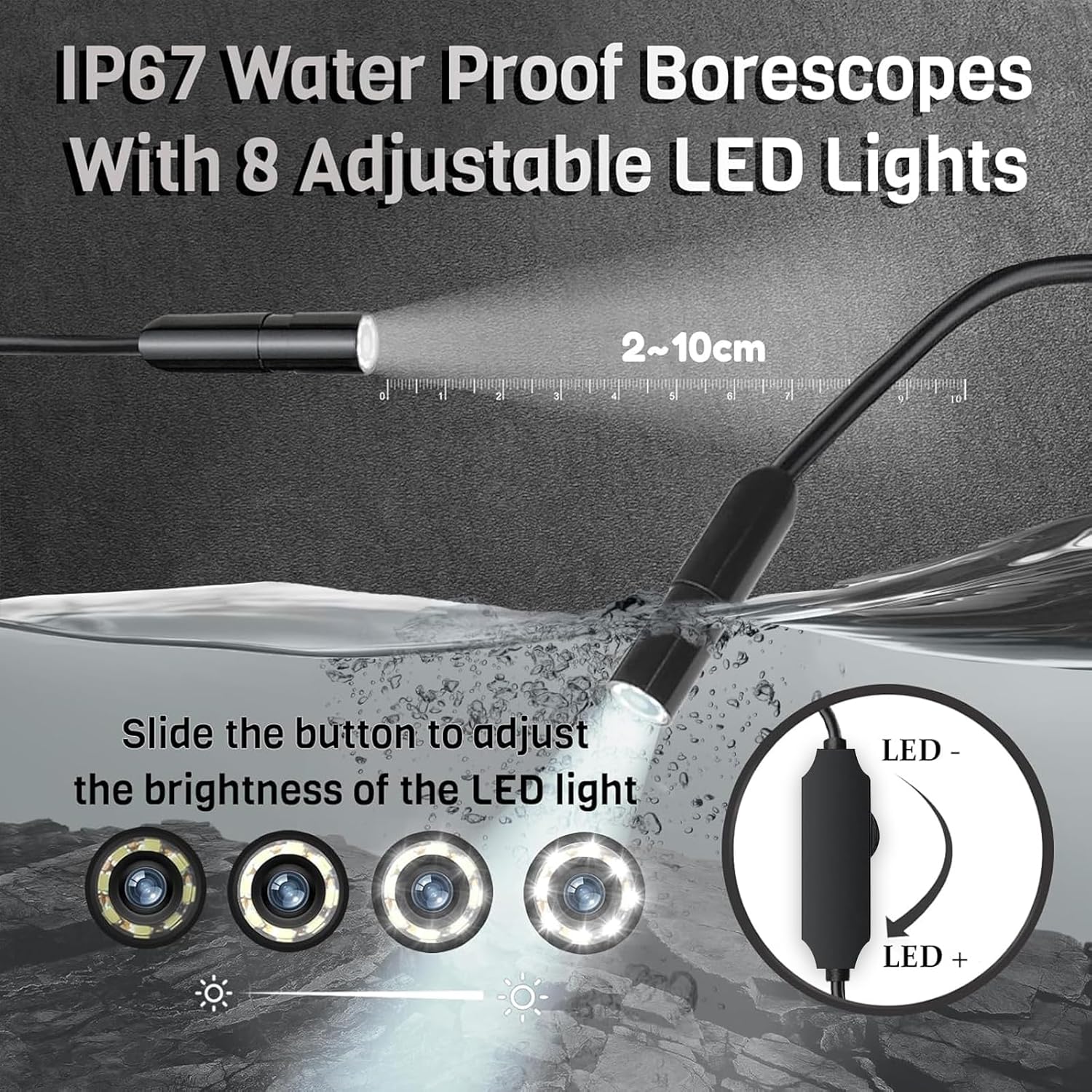 1920P HD Borescope with 8 Adjustable LED Lights, 16.4ft Semi-Rigid Cord, 7.9mm Industrial Endoscope S519327