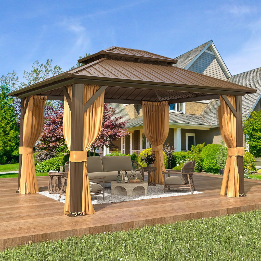 10'x12' Galvanized Steel Double Roof Metal Gazebo with Aluminum Frame U175