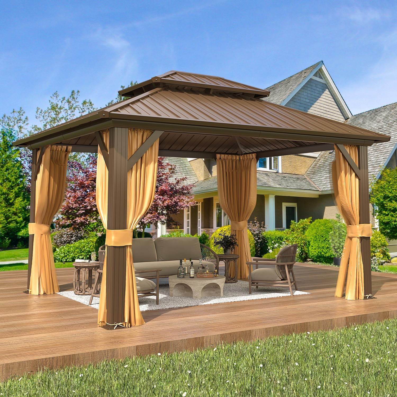 10'x12' Galvanized Steel Double Roof Metal Gazebo with Aluminum Frame U175