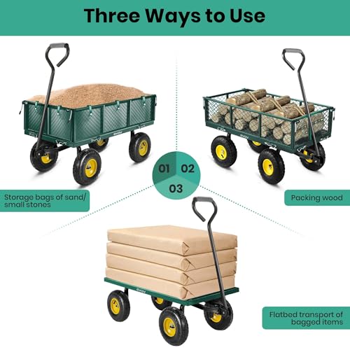 Heavy Duty Steel Folding Utility Wagon with Removable Sides and 10" All-Terrain Wheels N3726