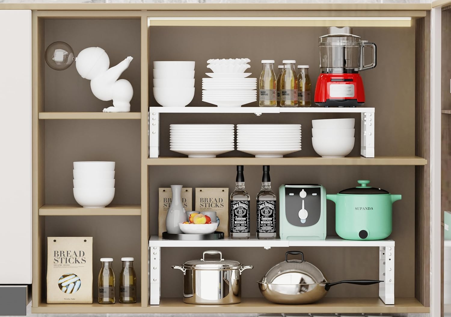 White Large Expandable Stackable Spice Rack Organizer O1975