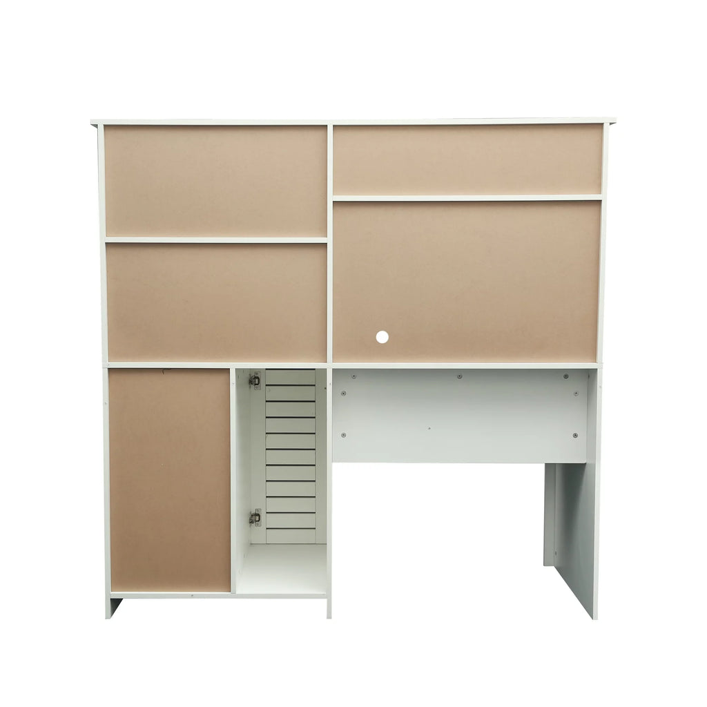 Antiqued White Computer Desk With Hutch And Keyboard Drawer L5052