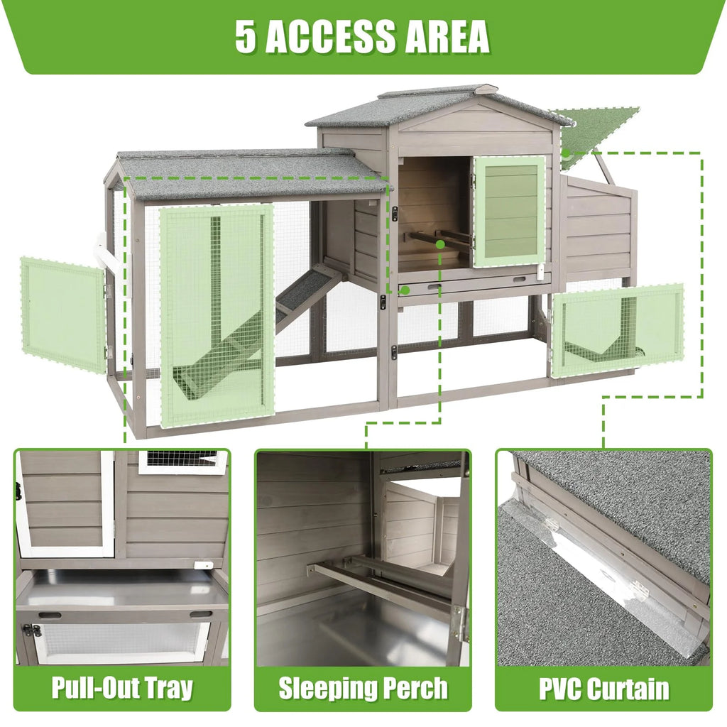 Large Chicken Coop with Wheels, Wooden Hen House, 2 Story Poultry Cage with Nesting Box and Pull Out Trays G804495