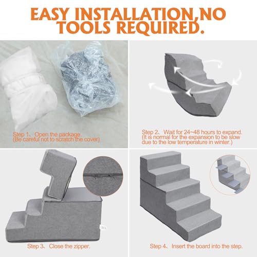 4-Step 18.1" H Folding Pet Stairs with Removable Washable Cover M32830