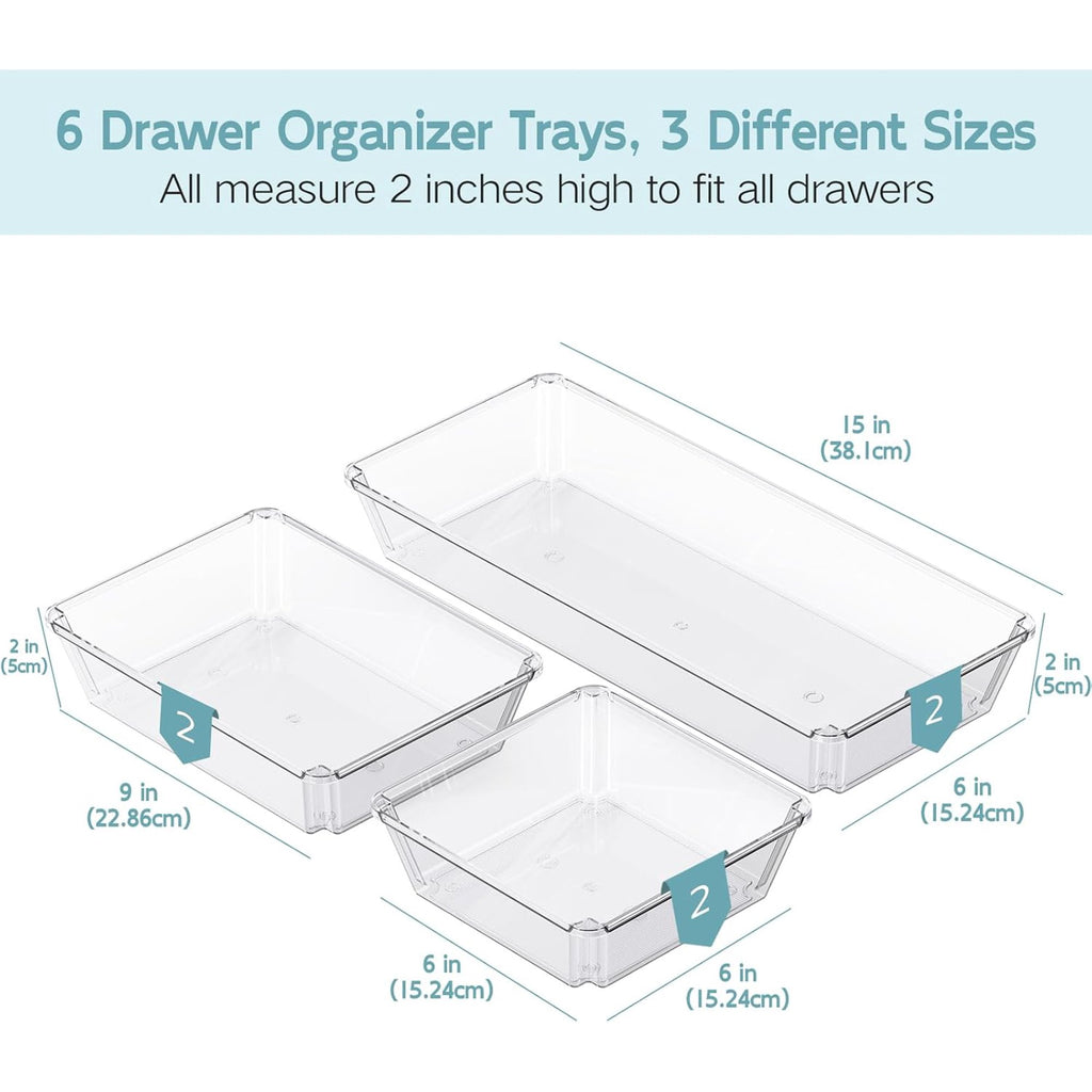 6 Pack Clear Plastic Drawer Organizer Trays S605