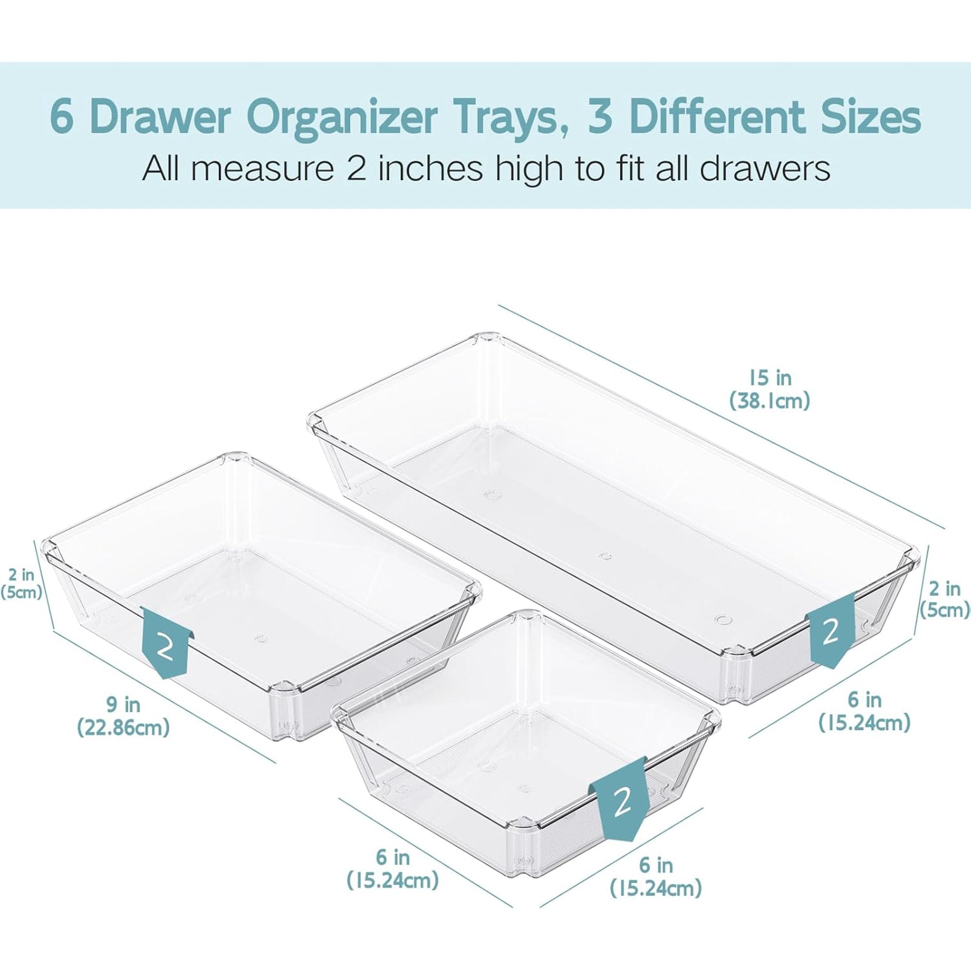 6 Pack Clear Plastic Drawer Organizer Trays S605