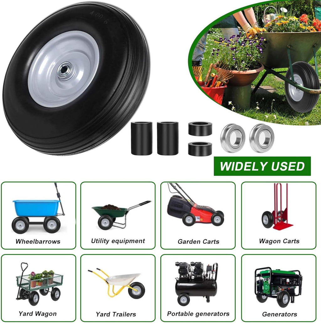 13 Inch 4.00-6 Flat Free Solid Tire and Wheel Replacement with Bearings H605738