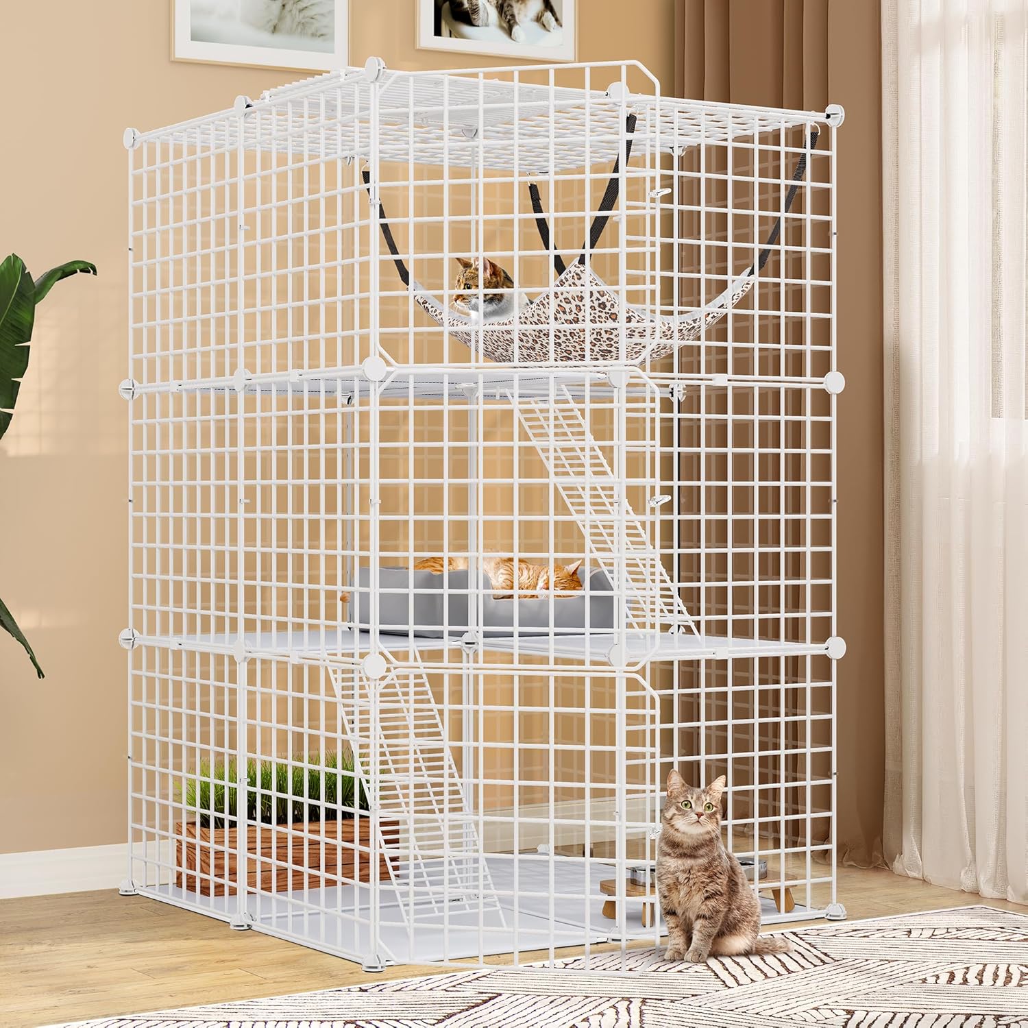 White 3-Tiers Metal Cat Cage X42273