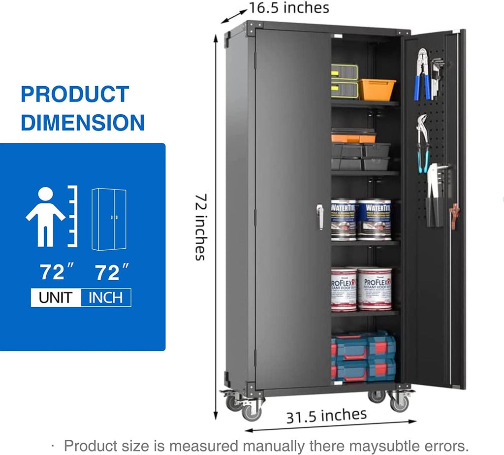 72" Steel Storage Cabinet with 2 Locking Doors and 4 Adjustable Shelves (Black) U521746