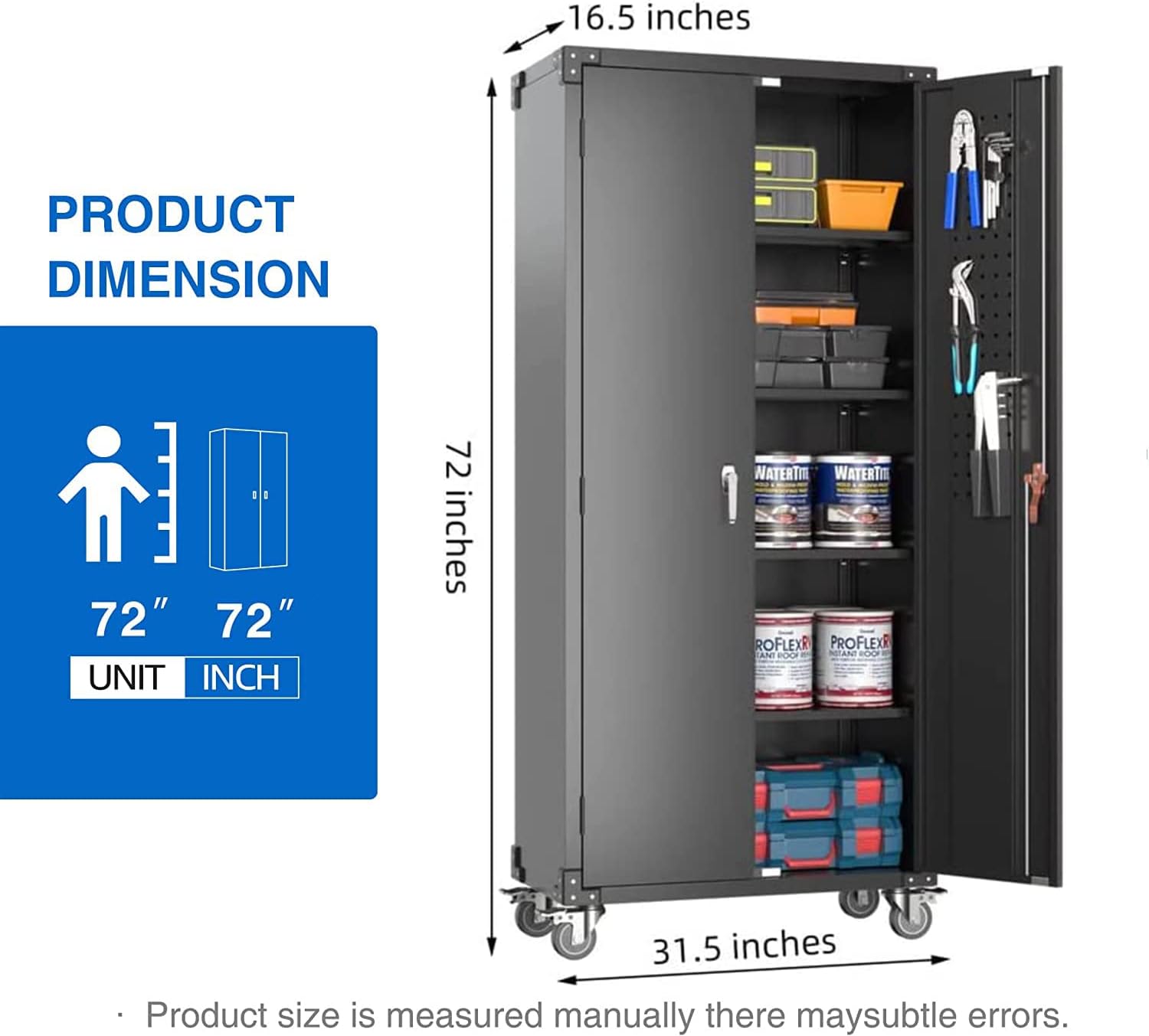 72" Steel Storage Cabinet with 2 Locking Doors and 4 Adjustable Shelves (Black) U521746