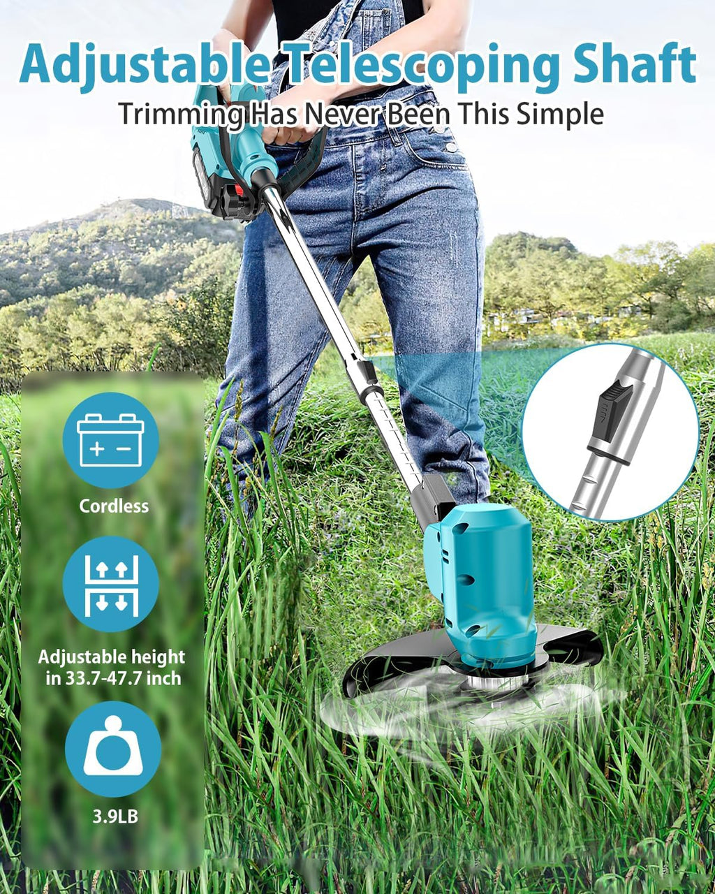 21V Cordless Electric String Trimmer with 6000mAh Battery S303