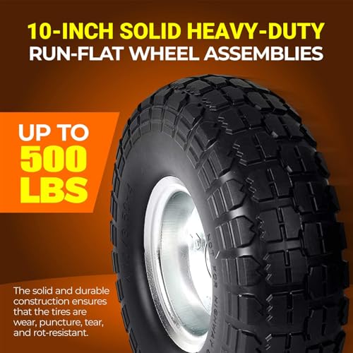 2-Pack 10-Inch Solid Rubber Flat Free Tire Wheels with 5/8" Bearings C802