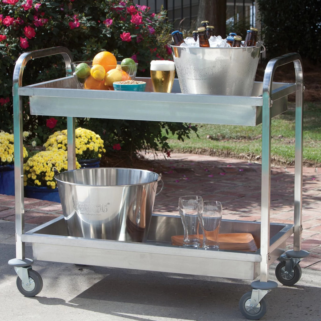 Stainless Serving Cart with Two Trays and Locking Casters F12137