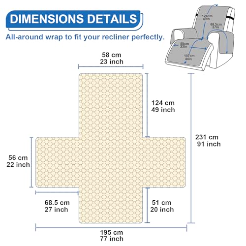 Waterproof Recliner Covers with 5 Pockets, Elastic Straps, Washable Recliner Protector, Chocolate A126540