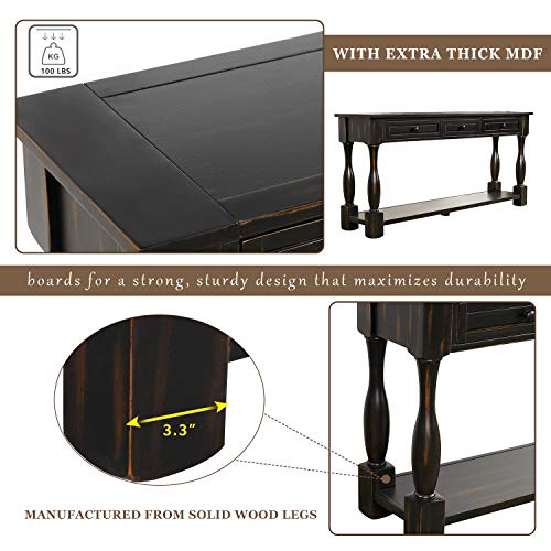 Solid Wood Console Table with 3 Drawers and Bottom Shelf Y30329