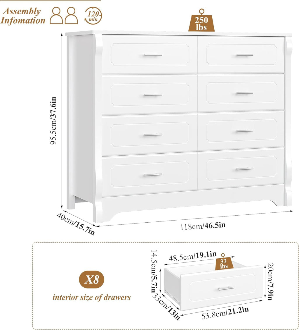 White 8 Drawer Wood Dresser H63917