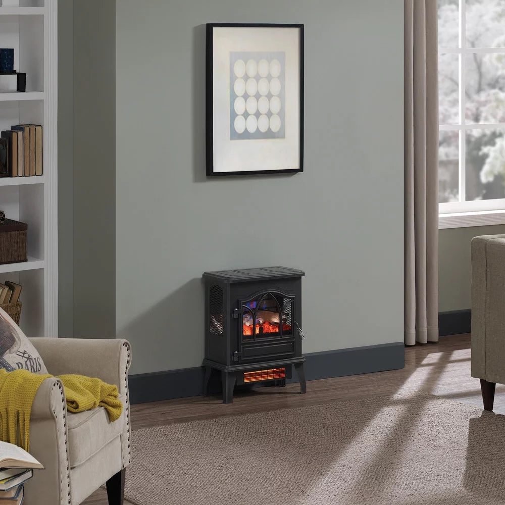 Black 3D Infrared Quartz Electric Fireplace Stove Heater W459487