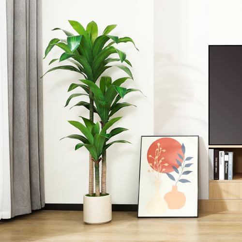 5ft Artificial Dracaena Tree with White Planter G360