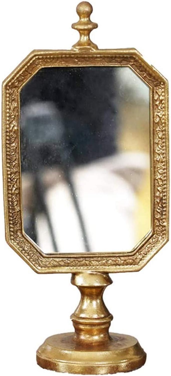 Retro Golden Handmade Desktop Makeup Mirror 4x9 Inches A45782
