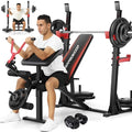 Professional Olympic Weight Bench Set with Squat Rack Adjustable Bench Press with Leg Extension and Curl Heavy-Duty Bench Press Preacher Curl Bench M53484