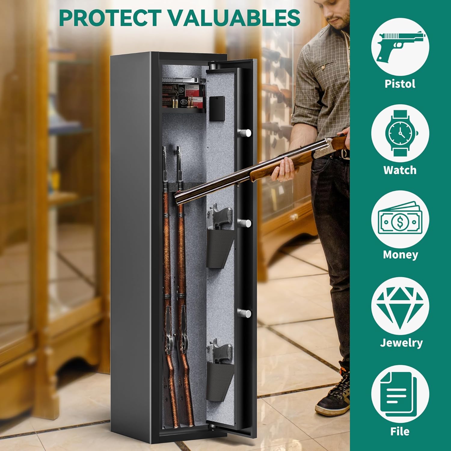 3-5 Rifle Gun Safe with Digital Keypad and Fireproof Bag U985